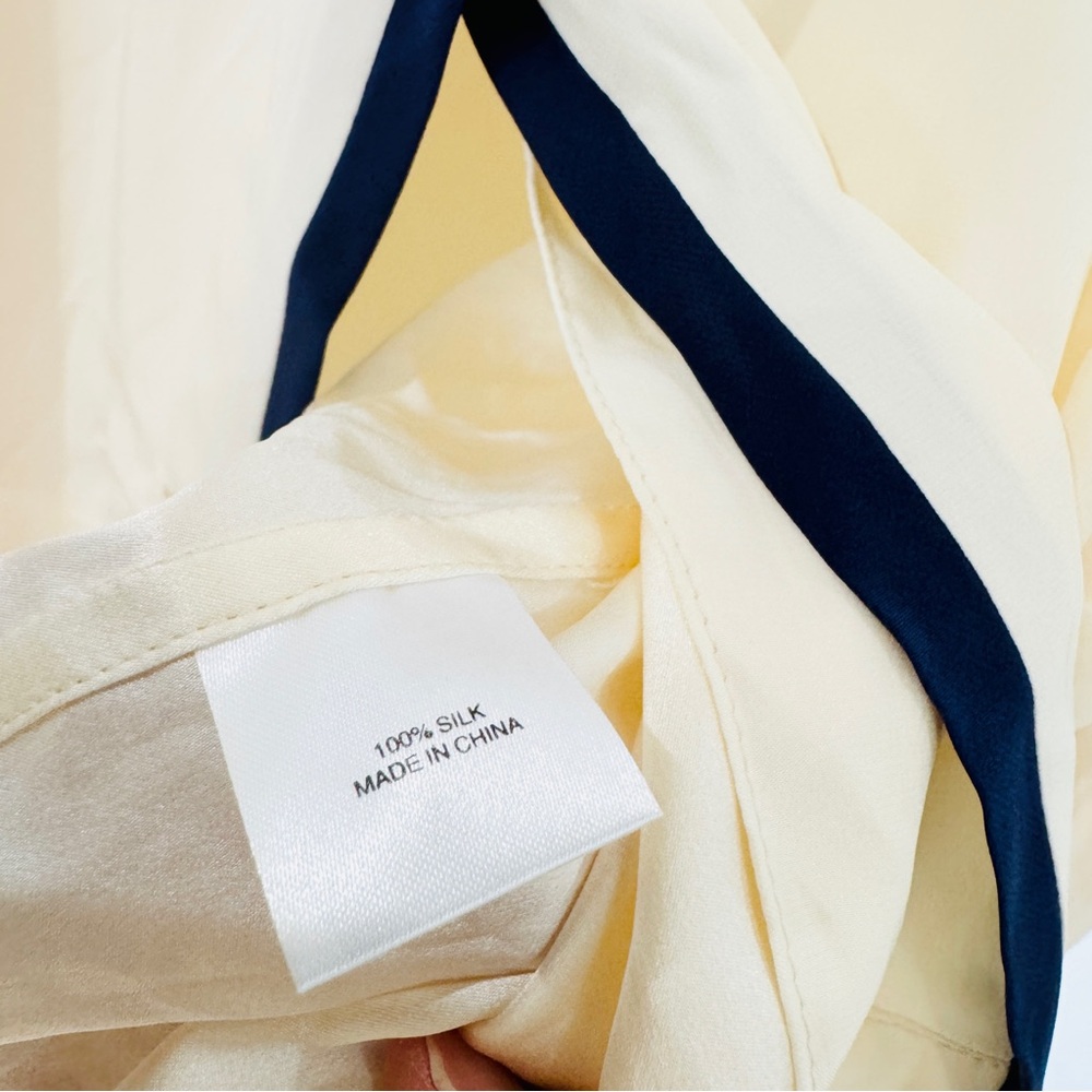 Sleepy Jones Bettina Cardigan In Silk Charmeuse With Navy Accents Cream New — image 6 of 8